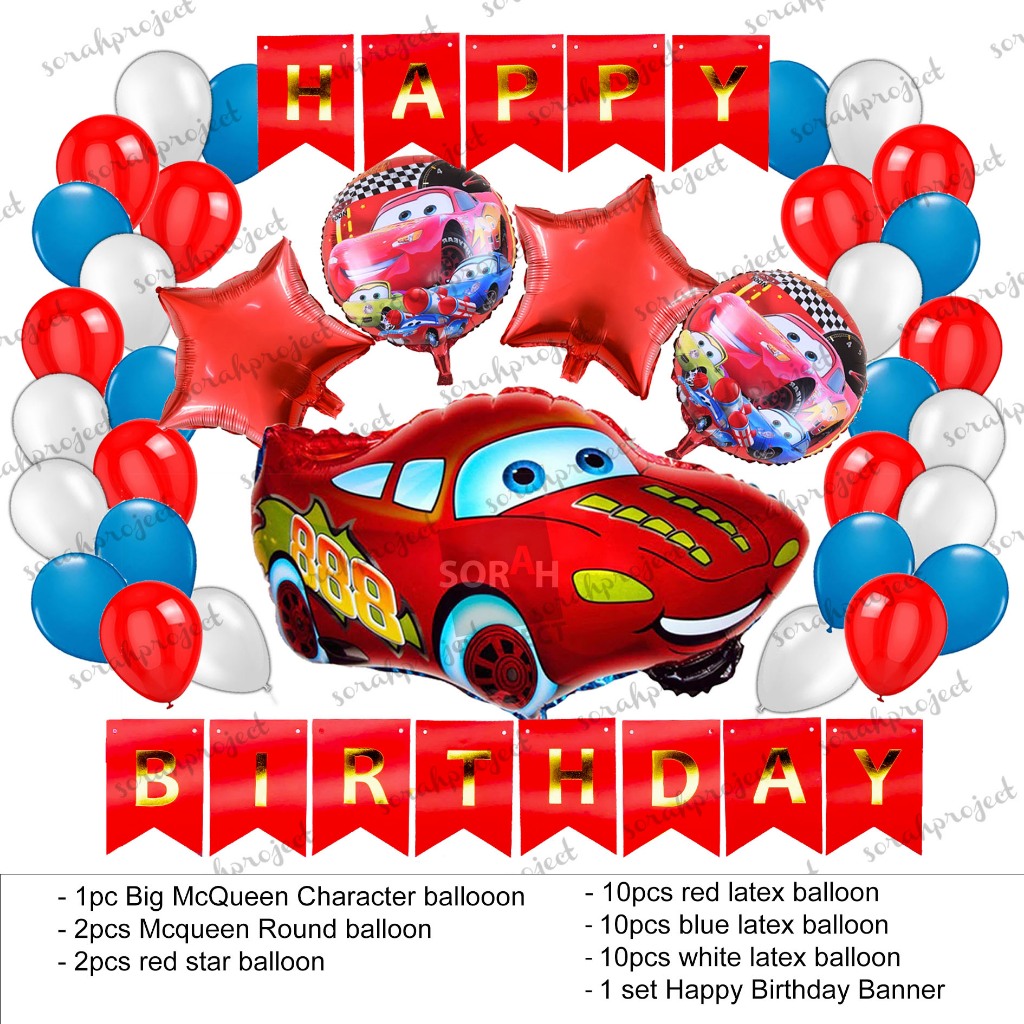 36pcs Cars Balloon Lightning Mcqueen Birthday Decoration Theme Set