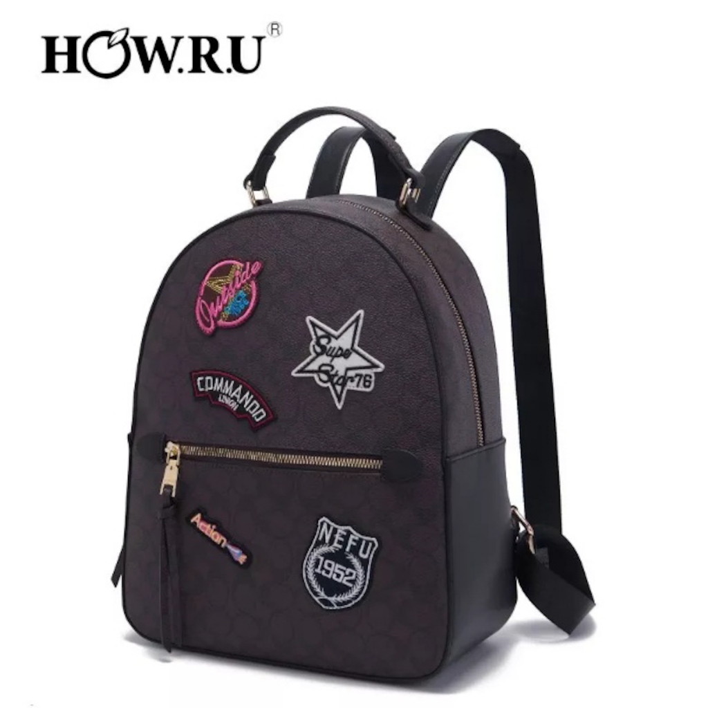 ORIGINAL HOWRU LEATHER BACKPACK WITH PATCHES (LARGE) Shopee Philippines