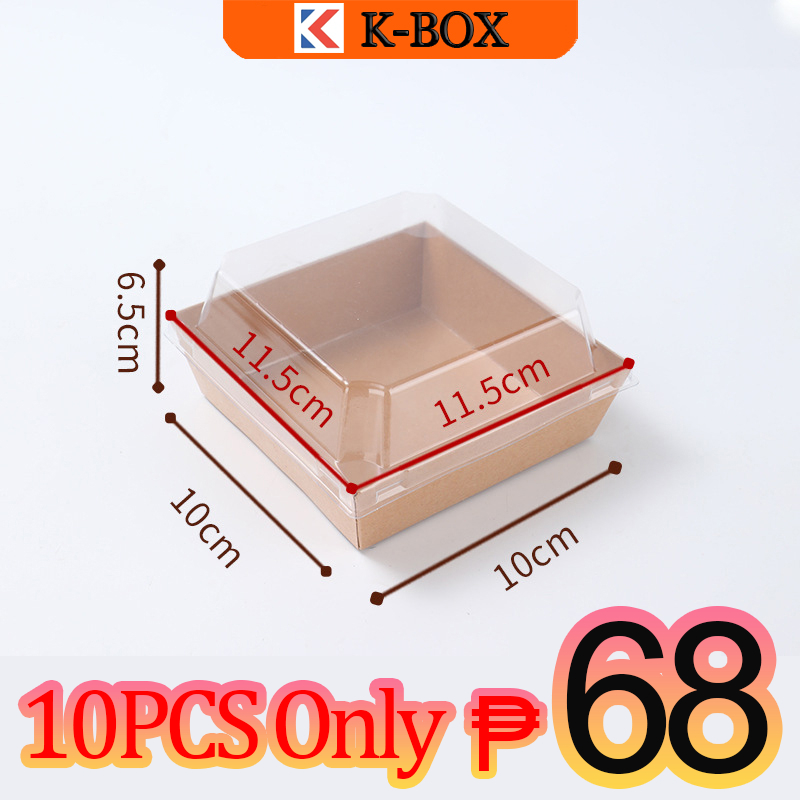 10PCS Square Cake Sandwich Box Square Kraft Box Transparent Pastry Box ...