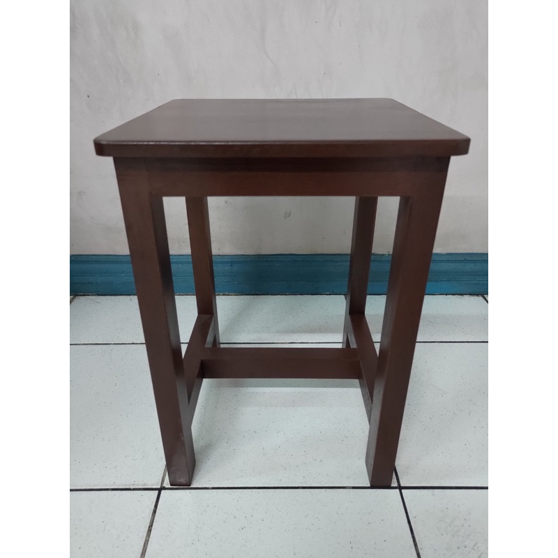 solid KD mahogany wood square stool with brown varnish. can also be