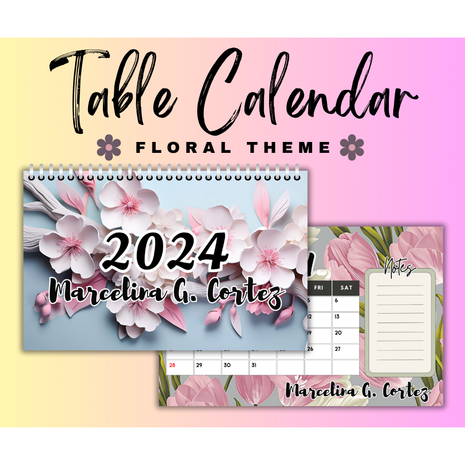 TABLE CALENDAR PLANNER 2024 FLORAL THEME LAMINATED COVER Shopee