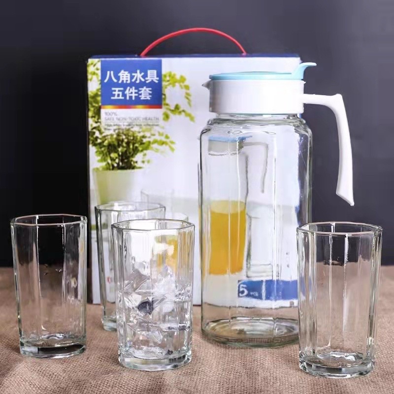 5pcs Set of Glass Pitcher and Cups cold kettle glass kettle set water a