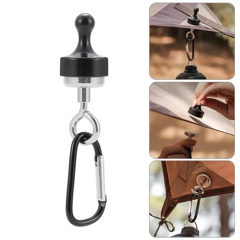 LinkWheres Camping Magnetic Hooks With Carabiner – 3-Pack, Waterproof & Rust-Proof, For Tents, Lights, Cookware, Hiking