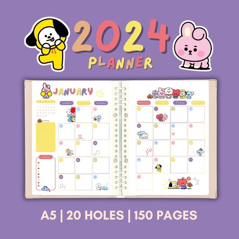 2024 BT21 PLANER JOURNAL | A5 Dated Pastel Journal | Student Planner ...