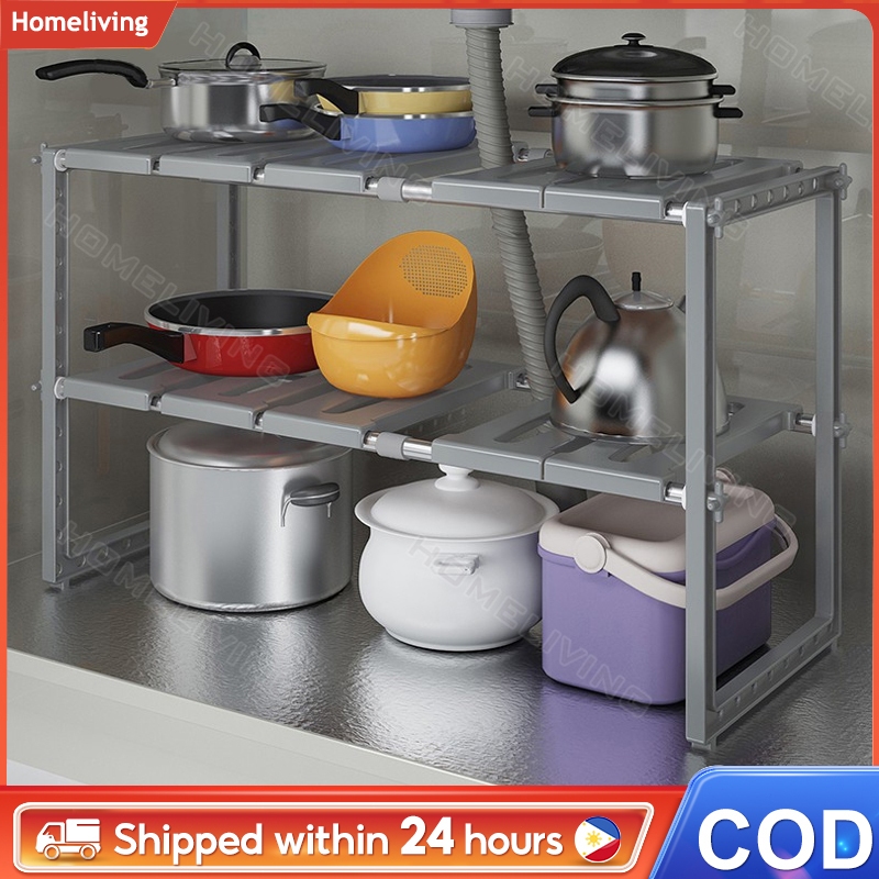 Kitchen Rack 2 Tier Expandable Under Sink Adjustable MultiFunctional ...