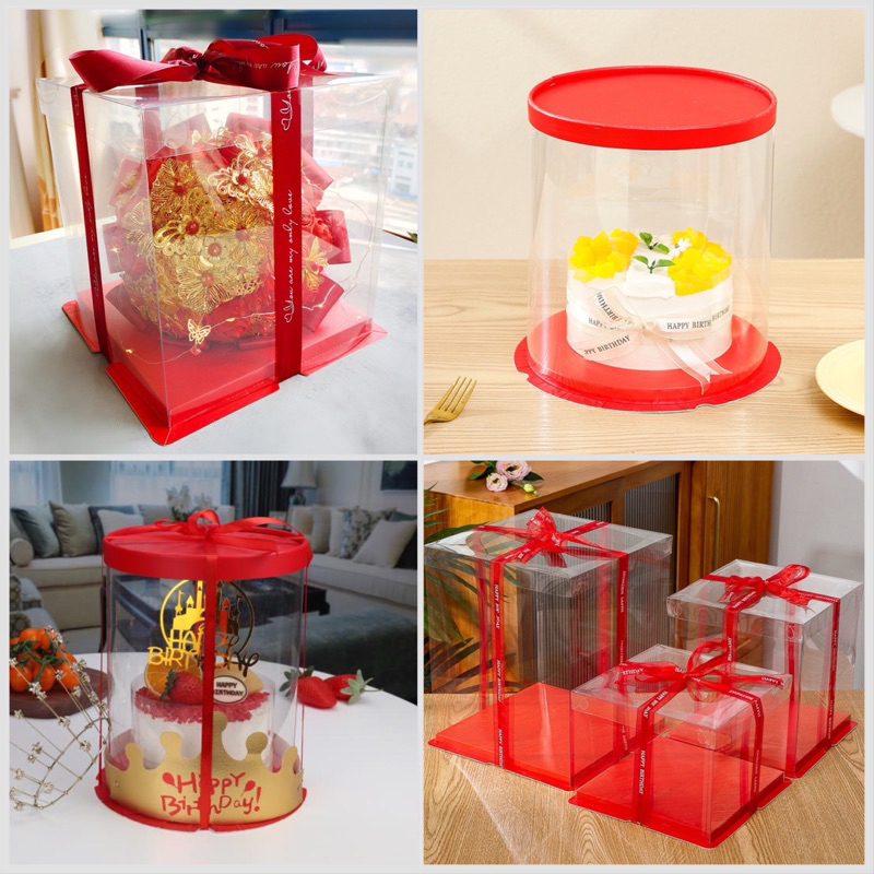 [PER PC] RED ACETATE CAKE BOX | Square & Round Cake Box | 6-12 INCHES ...