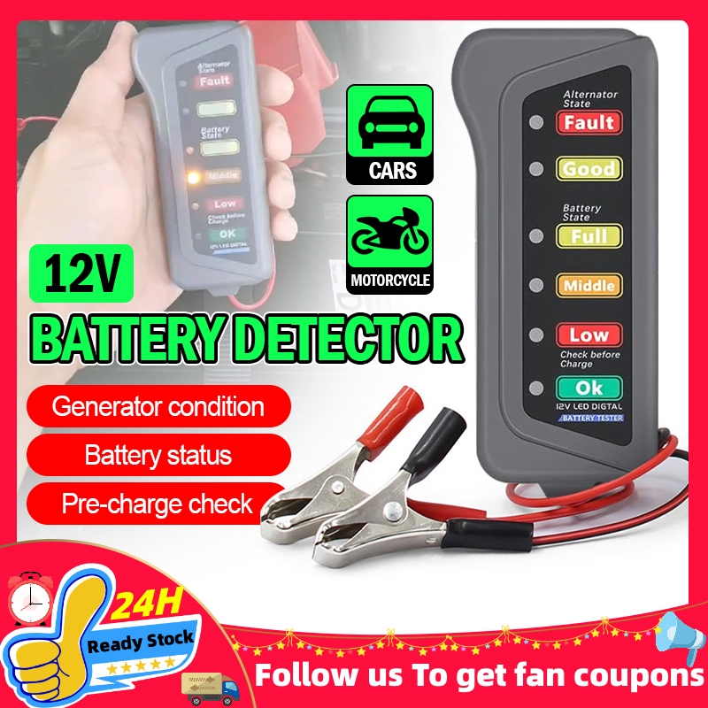 12V Car Battery Tester Alternator Tester with 6 LED Lights Display Diag For Test  Battery Condition