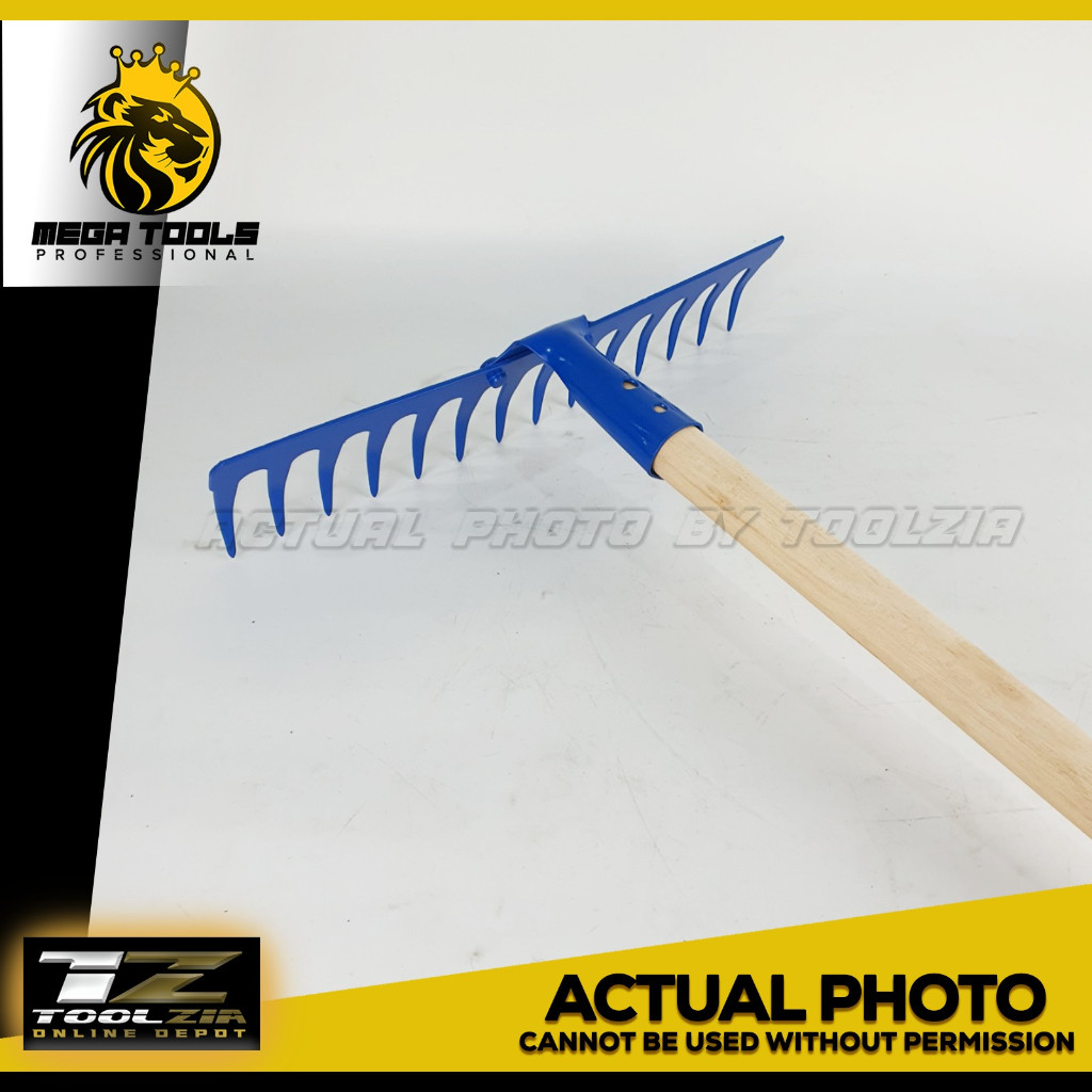 MEGA - Garden Rake 14 Tines for Gardening KALAYKAY WITH WOODEN HANDLE ...