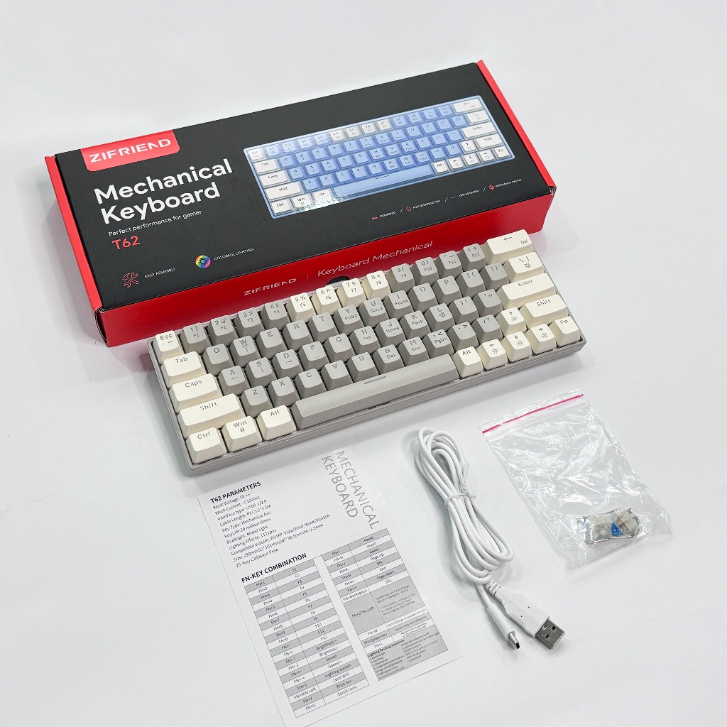 ZIFRIEND Mechanical Keyboard 60% Wired Type-C Red Blue Switch Swappable ...