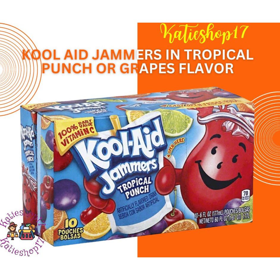 Kool Aid Jammers in Tropical Punch or Grapes Flavor 10 pouches per box
