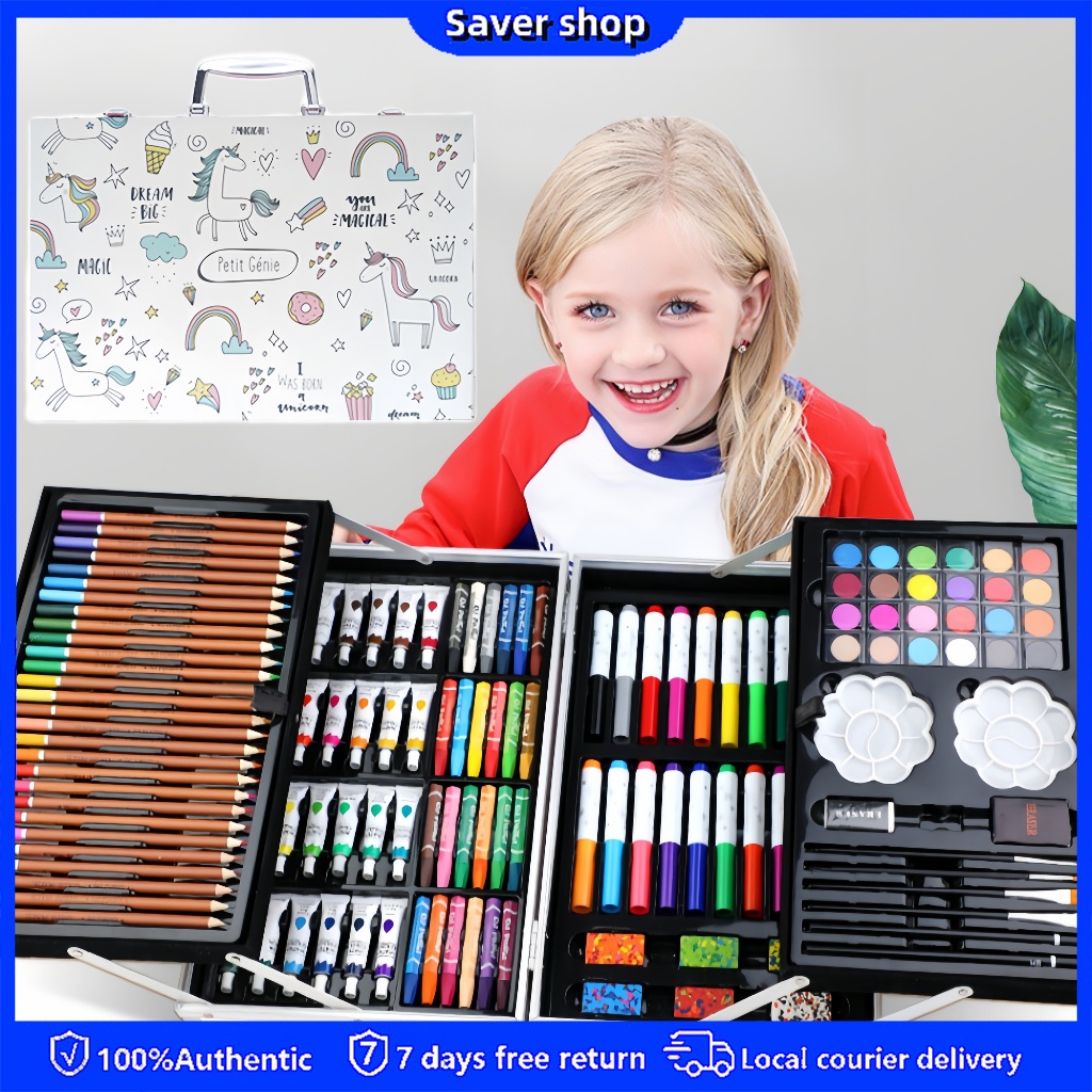 145 PCS Art Stationery Set Aluminum Case Watercolor Pens Crayon Marker