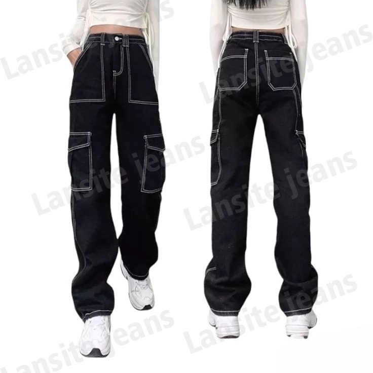 Lansite Trendy High waist Women Straight wide Leg Jeans | Shopee ...