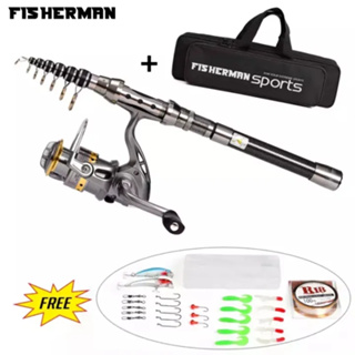 Local Delivery]Telescopic Rod LEO 2.1m Fishing Rod and Reel Set with  Carrier Bag Fishing Reel