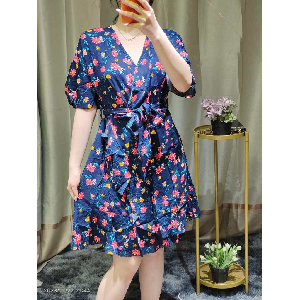 VIVENA Hot Korean Style Women Overlap Dress Wrap Around V neck with Cherry Printed Pattern 997 Shopee Philippines