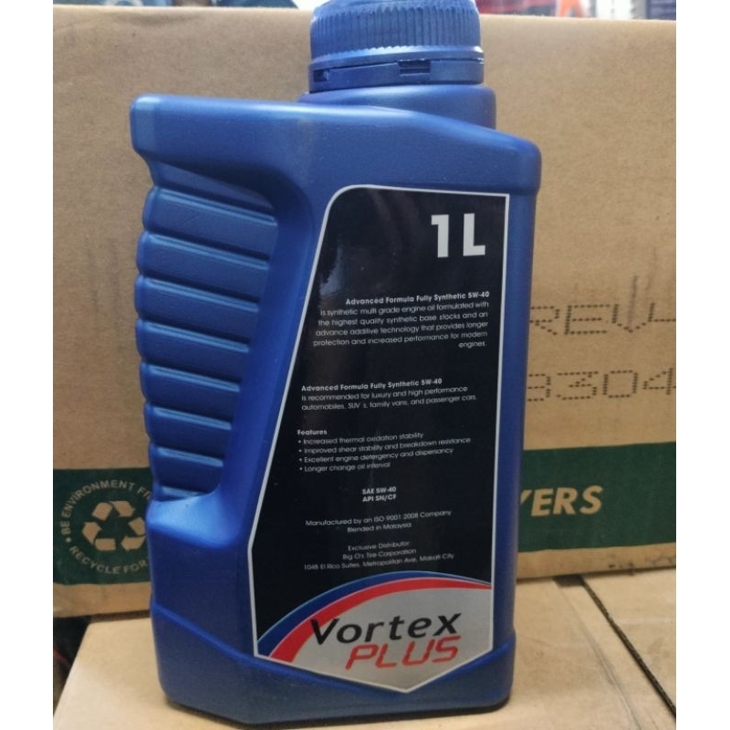 VORTEX Plus Fully Synthetic Engine Oil 1L SAE 5W 40 | Shopee Philippines