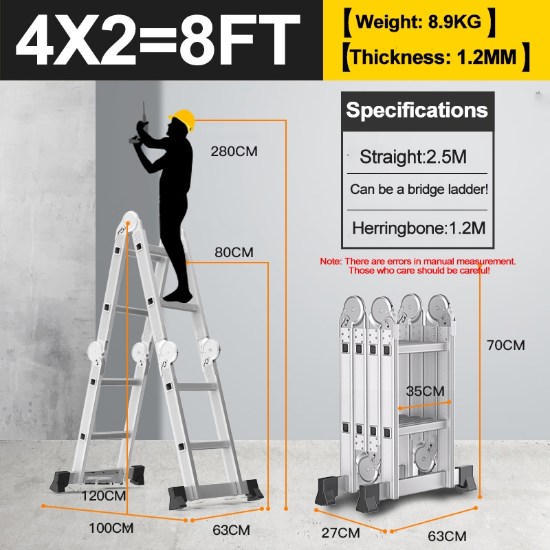 12FT 16FT 20FT Foldable Ladder 4x3 4x4 4X5 Multi Purpose Aluminum Ladders Shopee Philippines