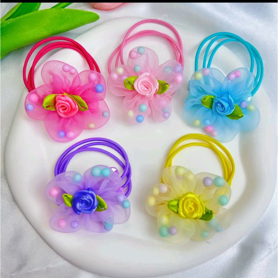 Summer Light Luxury Shiny Flower Elastic Hair Band/ Hair Tie Hair