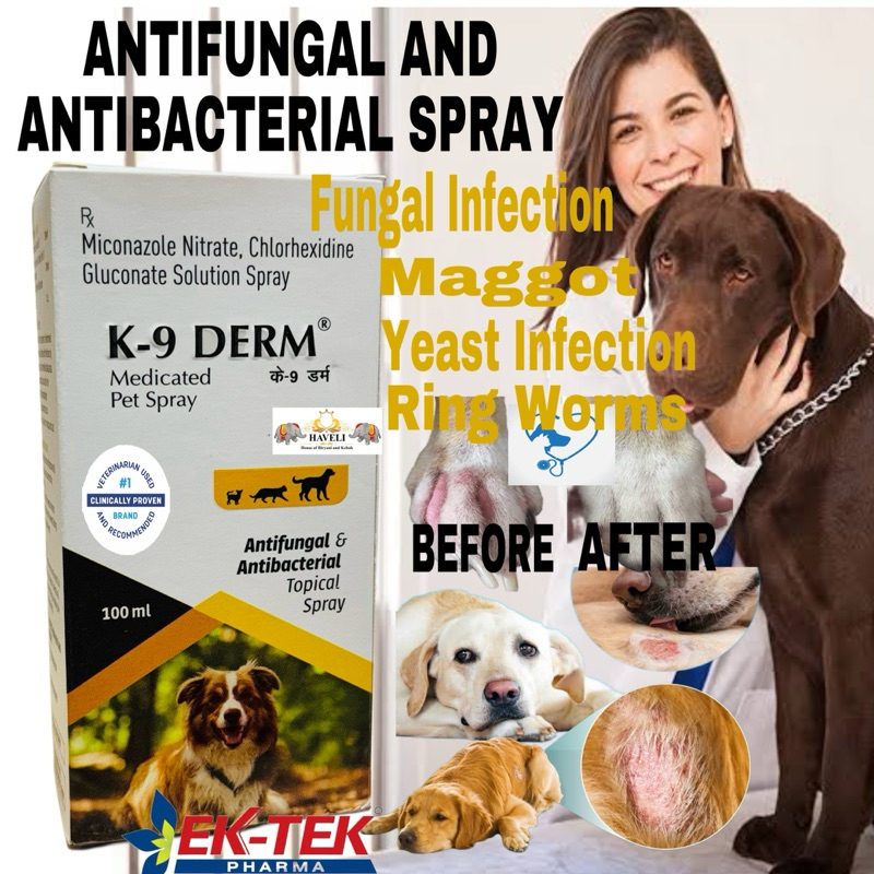 EkTek Pharma K9 Derm Miconazole Antifungal Antibacterial Fungal Spray