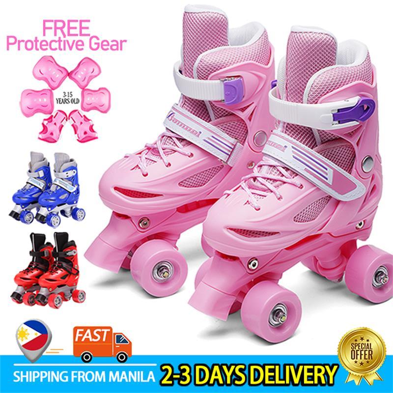 Adjustable Size Children Roller Skates Double Row 4 Wheels Skating