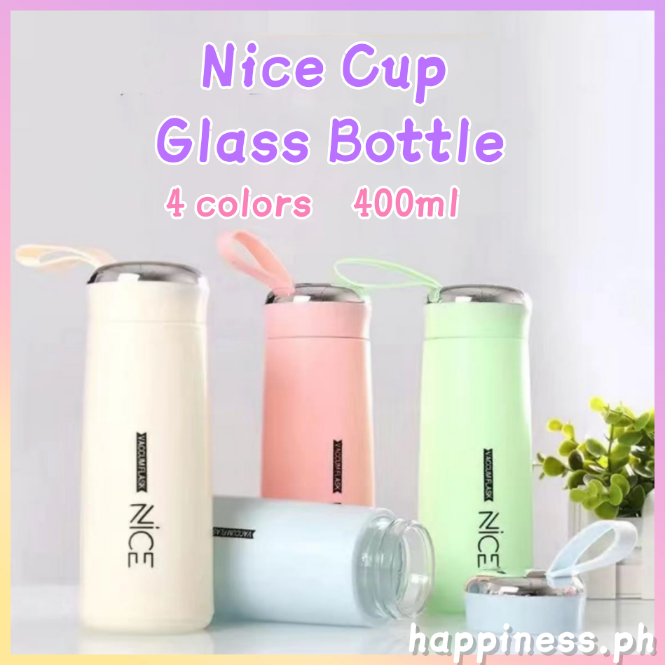 400ml Nice Cup Glass Bottle Tumbler Creative Leakproof Water Cup Double Layer Stainless Aqua