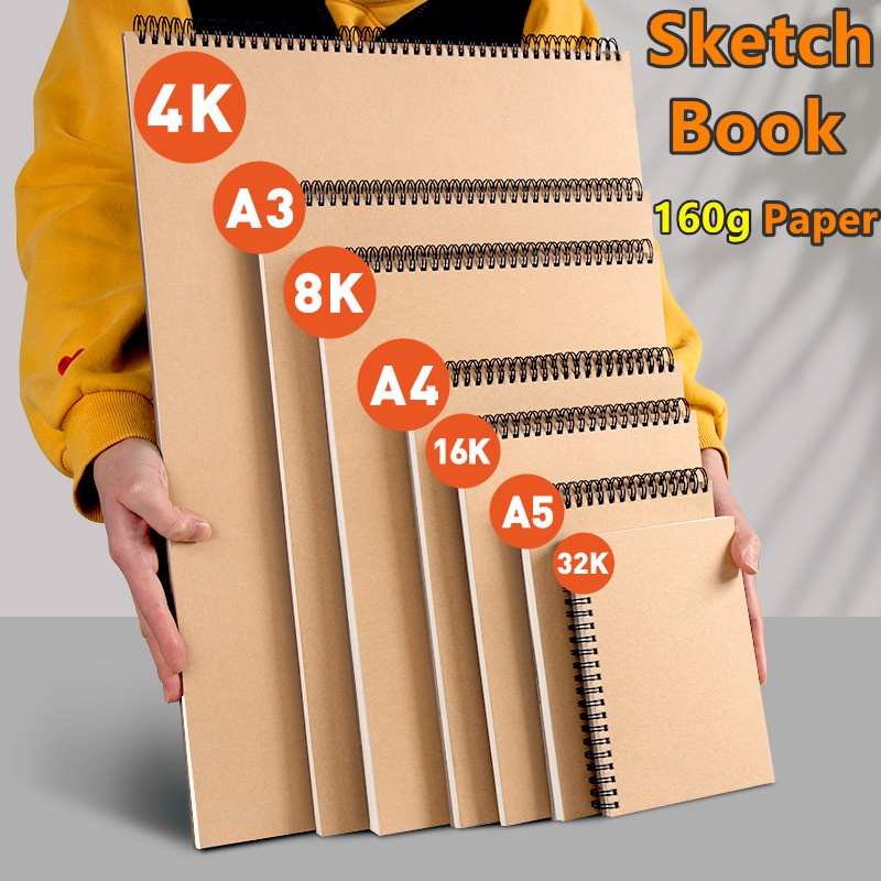 COD 8K/16K Double Spring Sketch Book Big A4/A5 Kraft Blank Sketch Pad with Thick  Paper For Graffitis