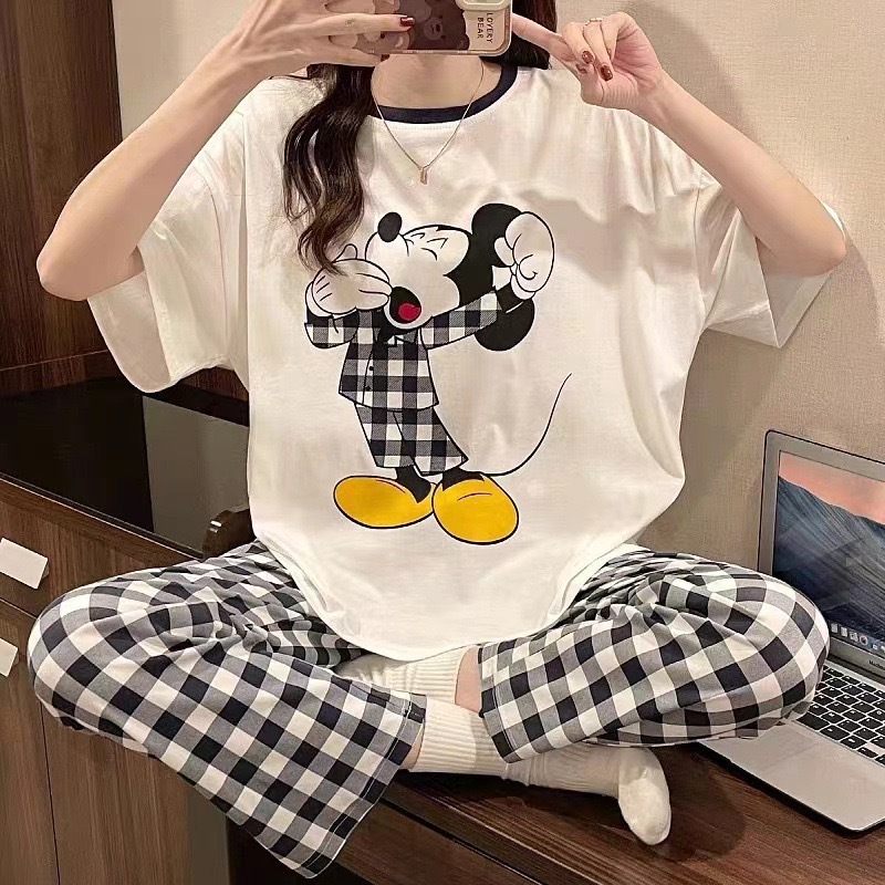 New Cotton Cartoon Pajama Terno T-shirt Sleepwear Set | Shopee Philippines