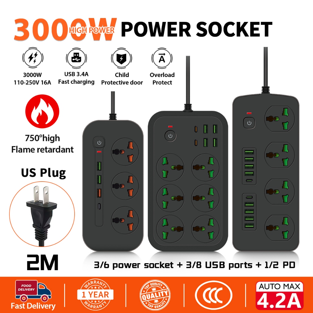 (US Plug) 10 in 1 Power Strip with USB C Universal Extension Cord with ...