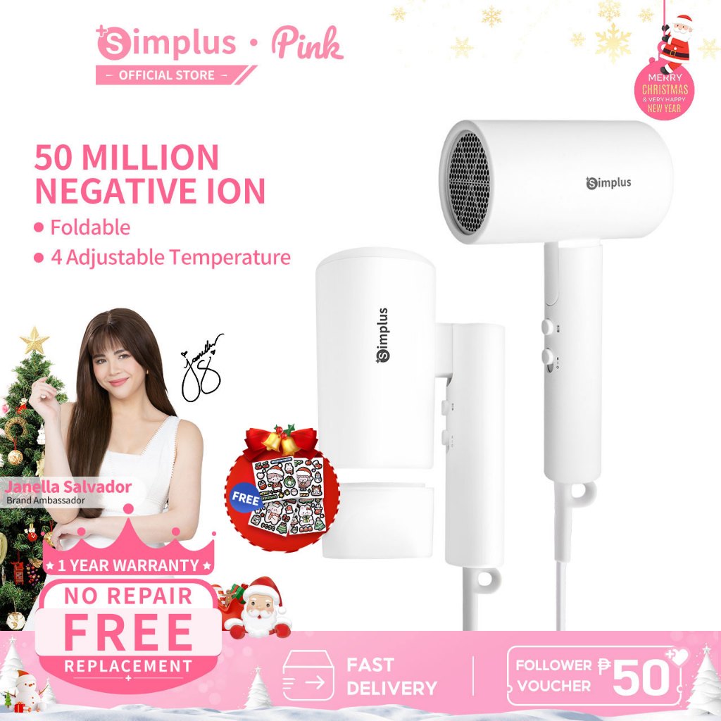 SimplusPink Hair Dryer With 50M Negative Ion CFJH007 (Foldable Blower ...