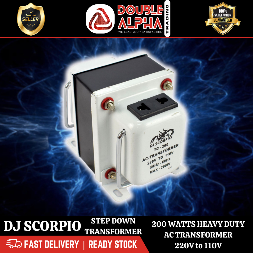 HEAVY DUTY AC STEP DOWN TRANSFORMER 220V TO 110V DJ SCORPIO 200 WATTS ...