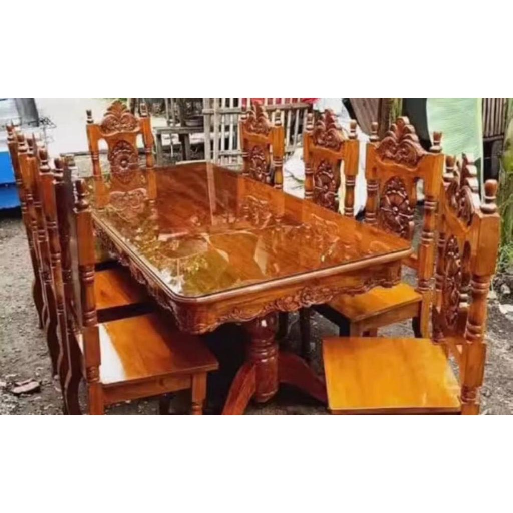 Gmelina wood dinning table complete set glass furniture Shopee Philippines