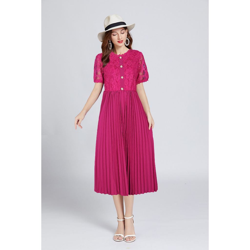 MissLucky Bangkok Elegant Embroidery Lace Garter Waist Pleated Formal