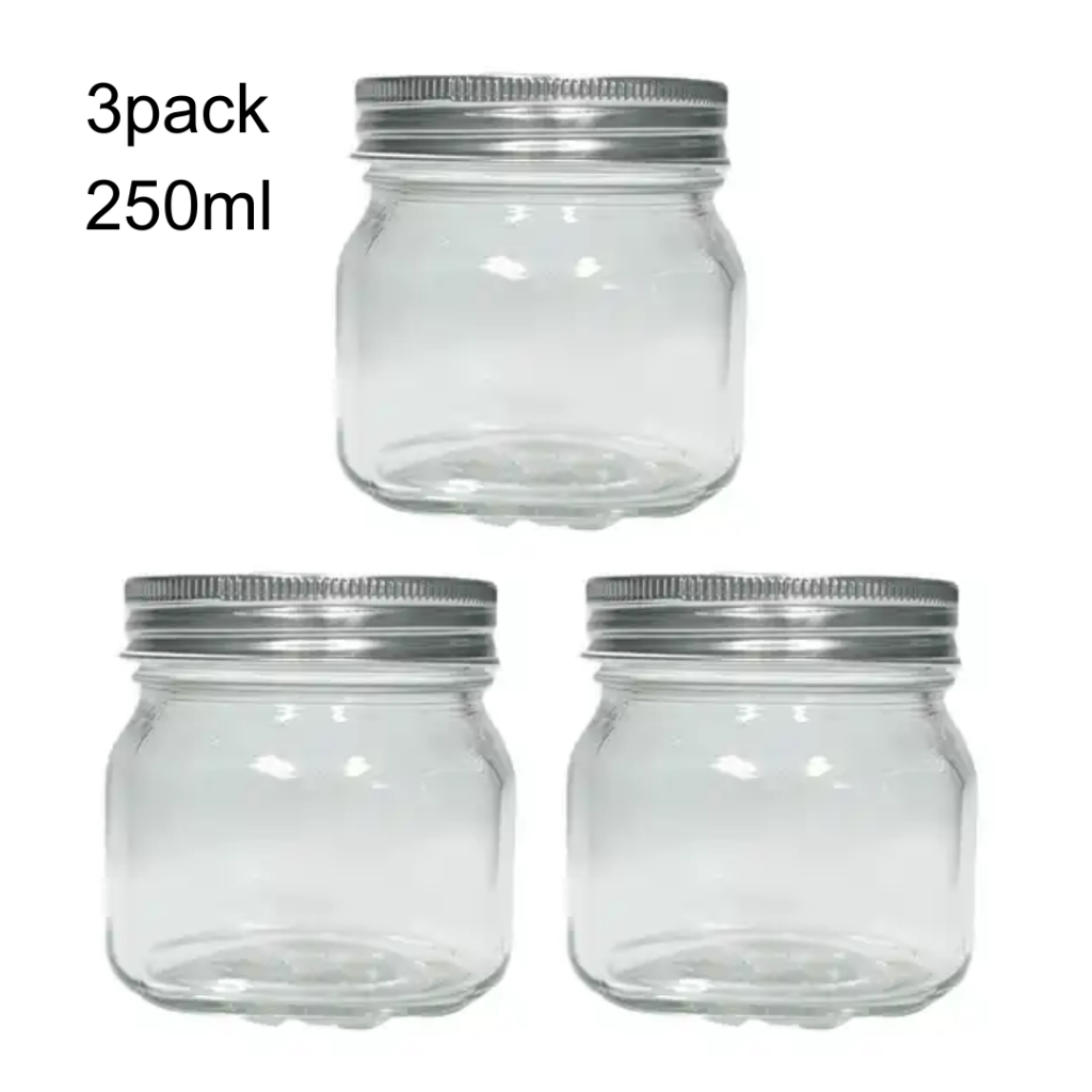 3pack Round Glass Mason Jar 250ml wide mouth Canning food storage Jars ...