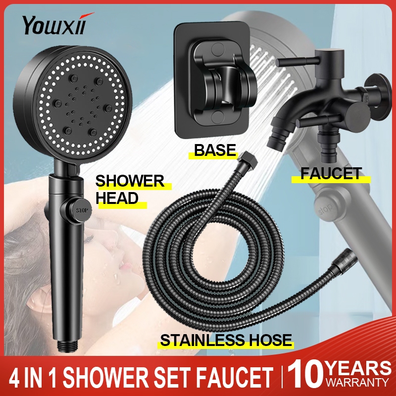 Yowxii 4 IN 1 Shower Set With Faucet 5 Modes High Pressure Shower Spray ...