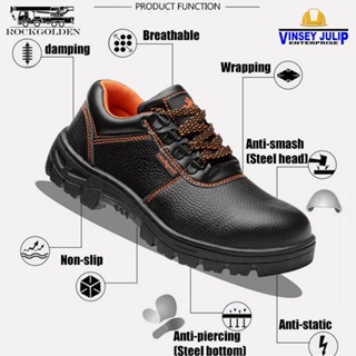 Rockgolden Safety Shoes Steel Toe Lowcut Black | Shopee Philippines