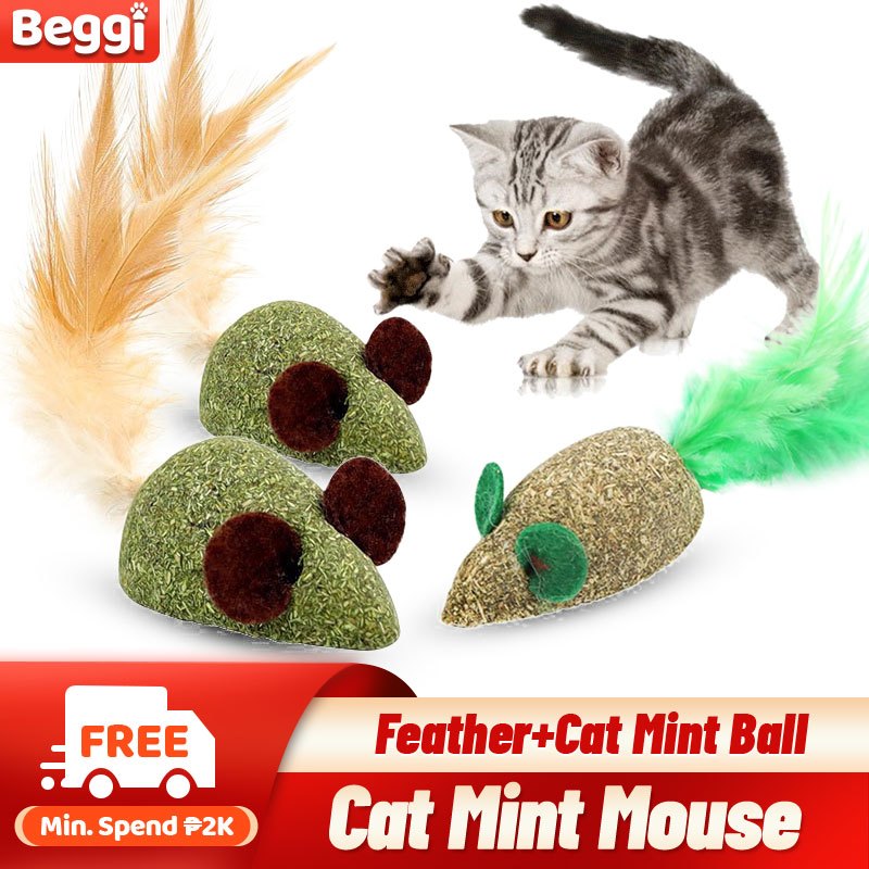 Natural Catnip Mint Cat Ball Funny Mice Shape Cat Feather Treat Ball