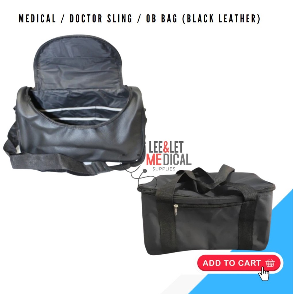 Doctor's Bag / OB Bag / Medical Sling Bag (Black Leather) | Portable ...