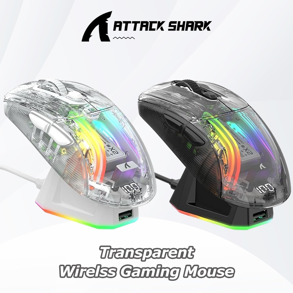 Attack Shark X2 Pro RGB Mouse Wireless Bluetooth 3 Mode Transparent Mouse Esports Gaming Mouse