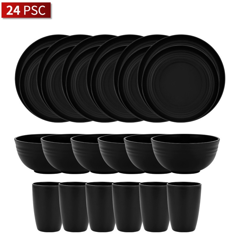 24pcs/set Wheat Straw plastic dinnerware Bowl, dish, plate, cup Simple ...