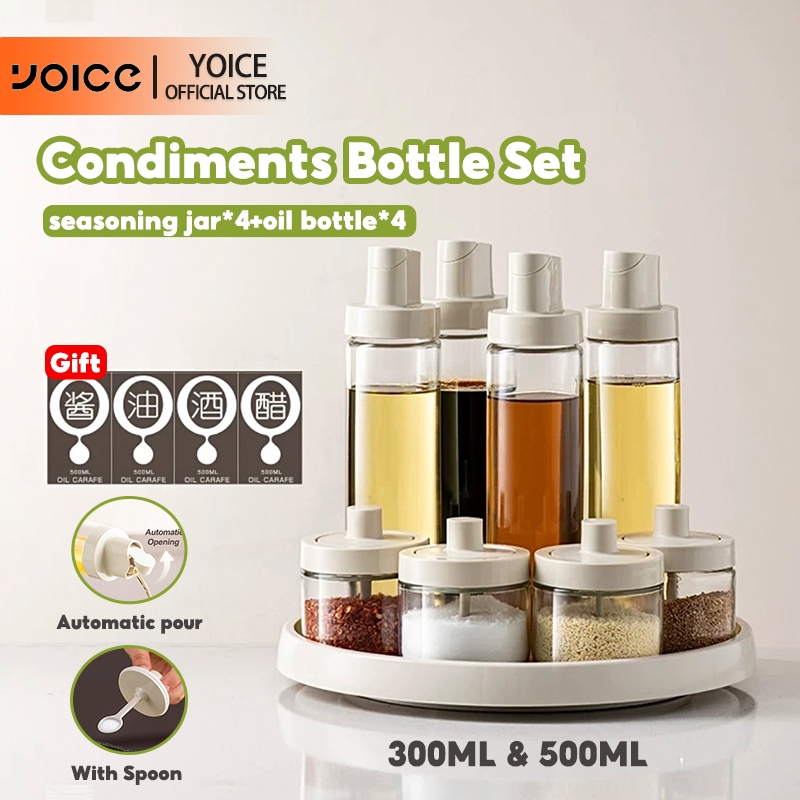 YOICE 8pcs Kitchen condiments bottle set Glass Oil Bottle condiments