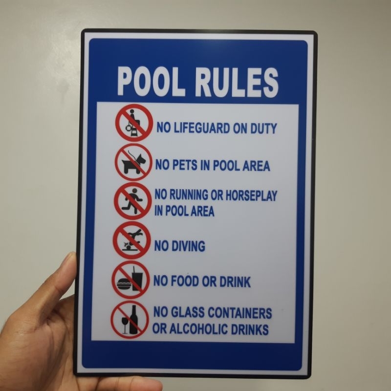 SIGN POOL RULES SIGNAGE PVC TYPE OR PLASTIC LAMINATED WATERPROOF AND ...