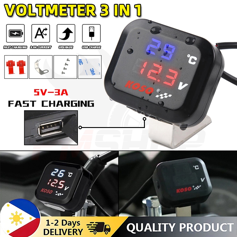 In Voltmeter Thermometer Koso V Digital Led Display With Fast Charging Usb Port Waterproof