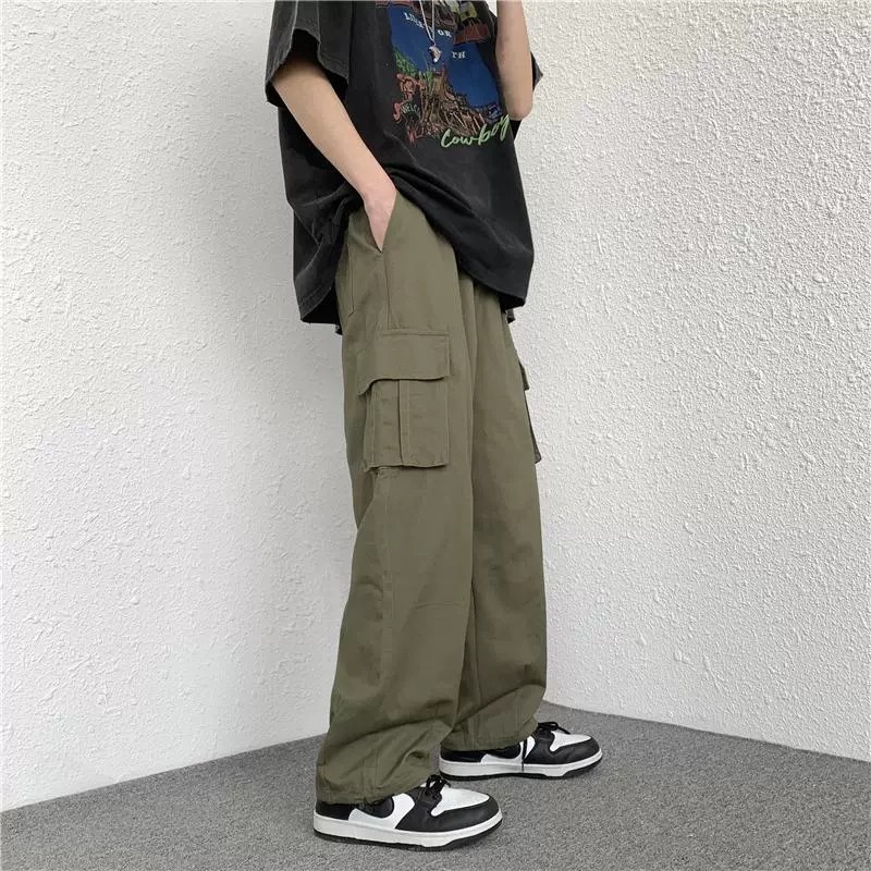 【S-3XL】Pocket Cargo Pants For Men Solid Color Overalls Loose Straight ...