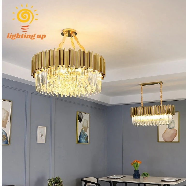 Luxury Gold Glitter Crystal Chandelier Living Room Lamp Dining Room ...