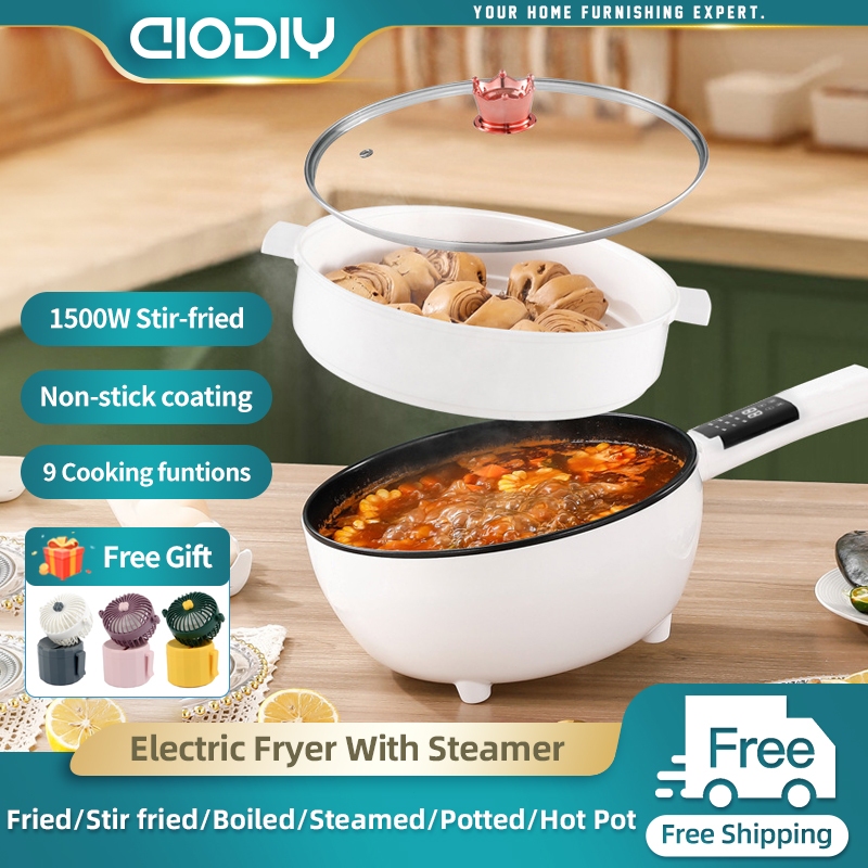 AIODIY Non Stick Pan Electric Fry Pan With Steamer Cage Non Stick Pot