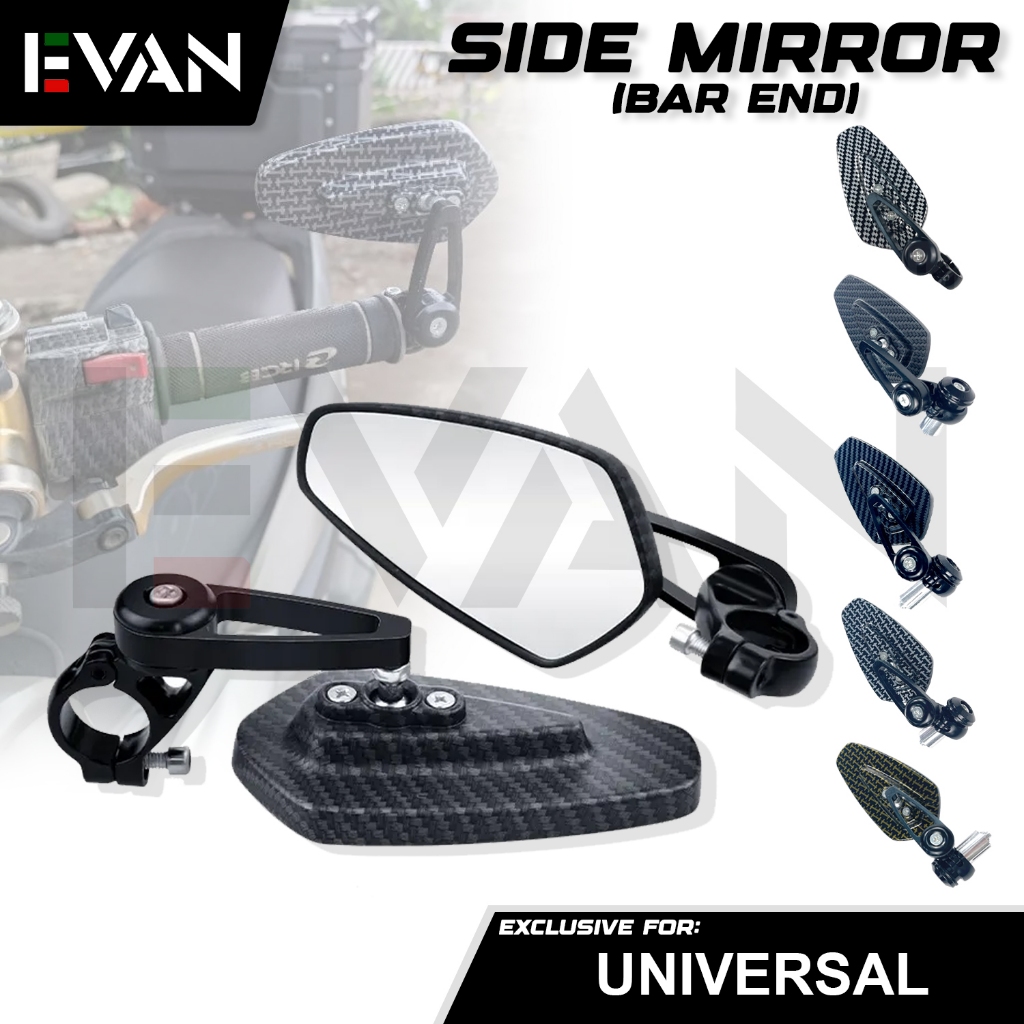 EVAN.PH Handle Bar End Side Rearview Mirrors Universal Aluminum 7/8 ...