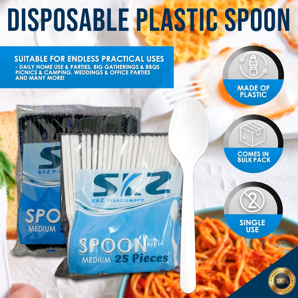 Black Disposable Spoon and Fork White Disposable Spoon and Fork 25 PCS