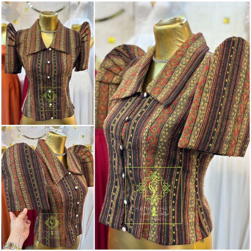 Modern Filipiniana ethnic inabel woven orange top and skirt | Shopee ...