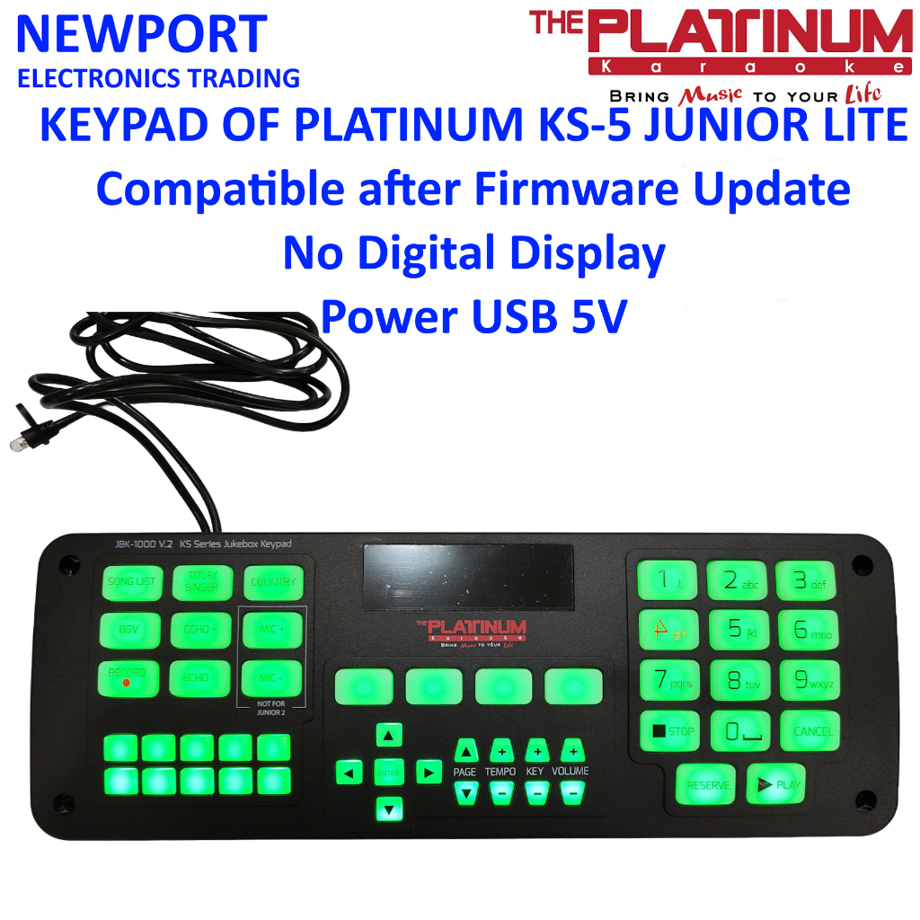 Original Platinum Jukebox Keypad/Keyboard of Platinum KS-5 Junior Lite ...