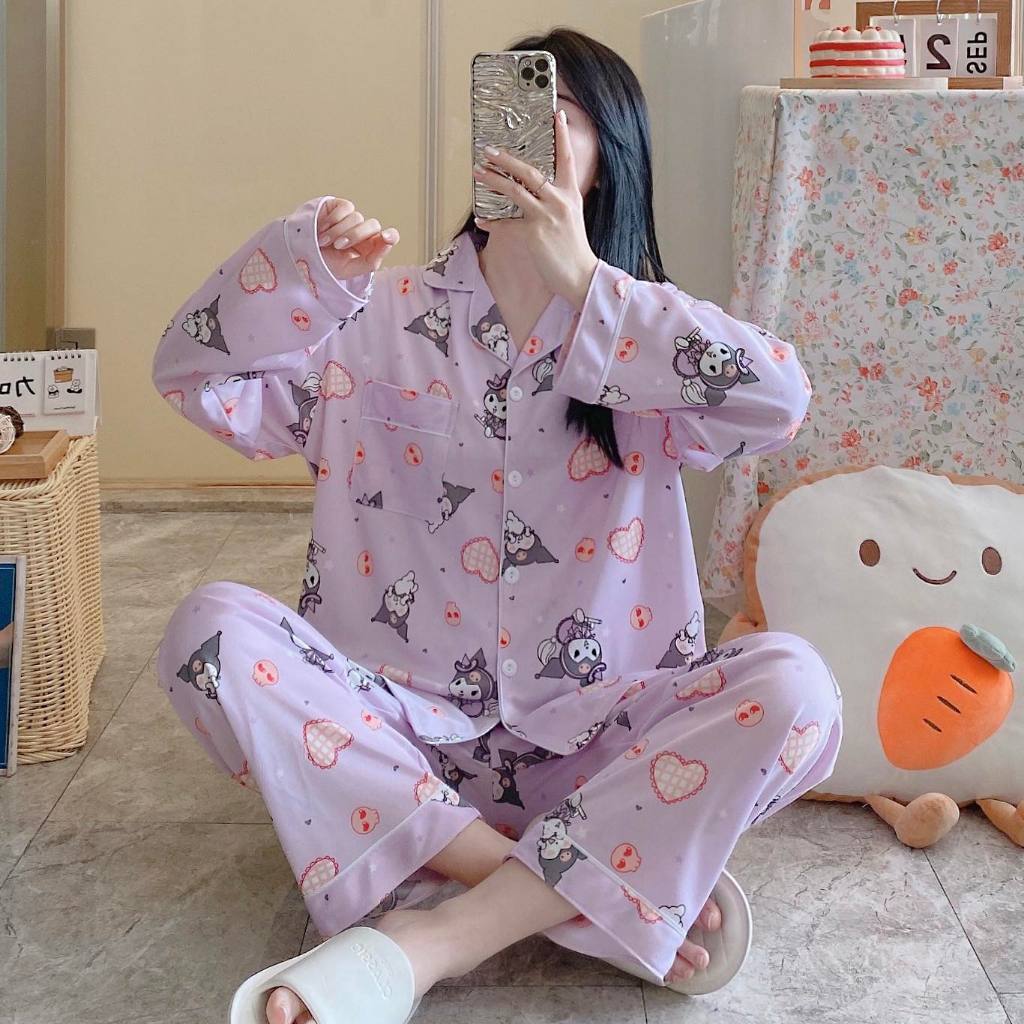 New Korean cotton sleepwear longsleeve pajama /nightwear/loungewear set ...