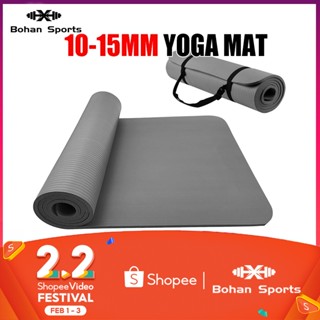 Our extra-thick 15mm yoga mats are available in red, blue, black and pink.